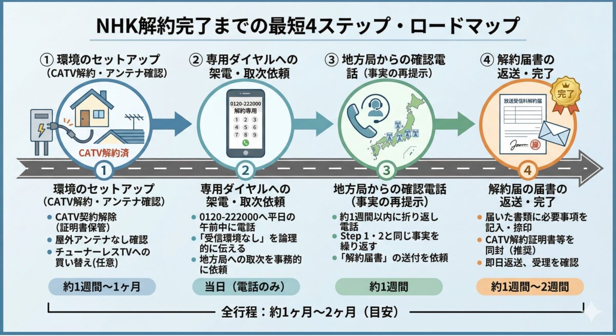NHK解約完了までの最短4ステップ・ロードマップ