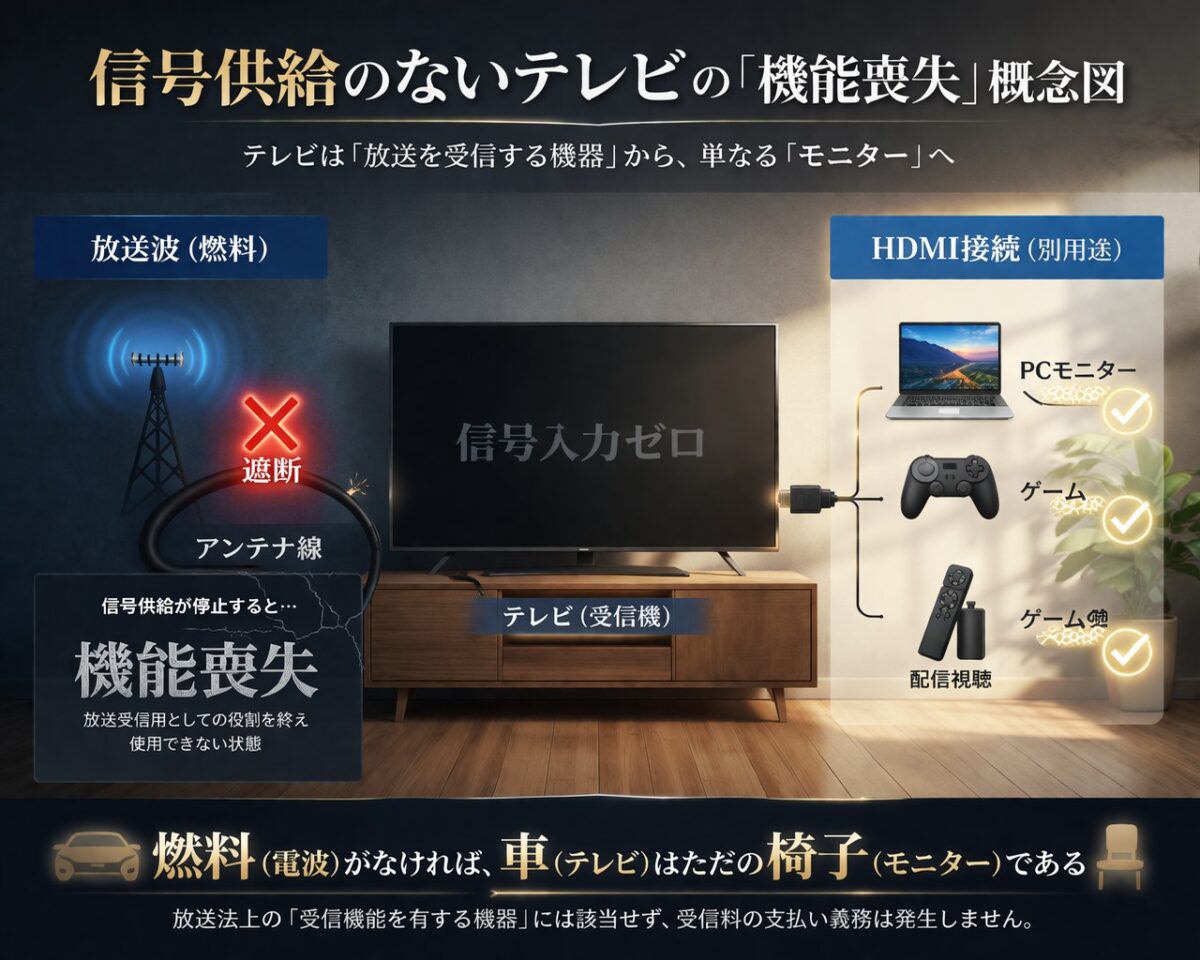 信号供給のないテレビの「機能喪失」概念図