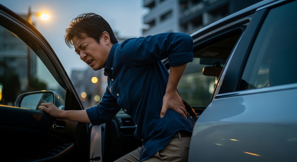 腰痛持ちの車の乗り降りで一番つらいのは「ひねり＋前屈＋体重移動」が重なる瞬間