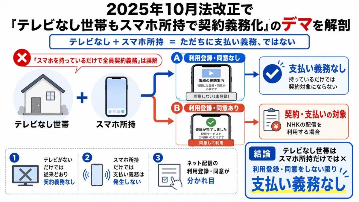 スマートフォンの所持とNHKインターネット配信の契約関係を示す図