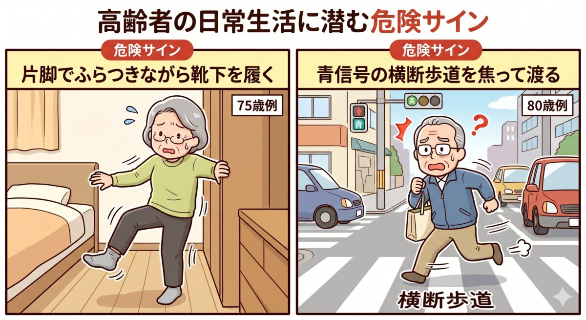 靴下を履く動作や横断歩道など日常生活で気づくロコモのサイン