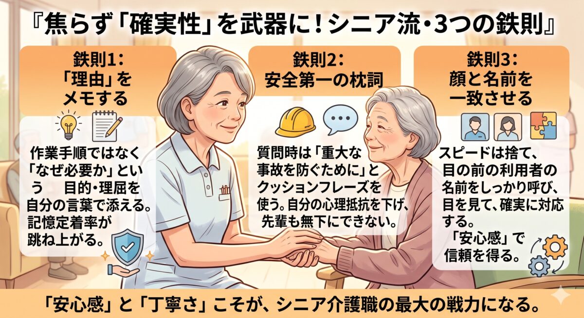 利用者に穏やかに接する60代の介護職